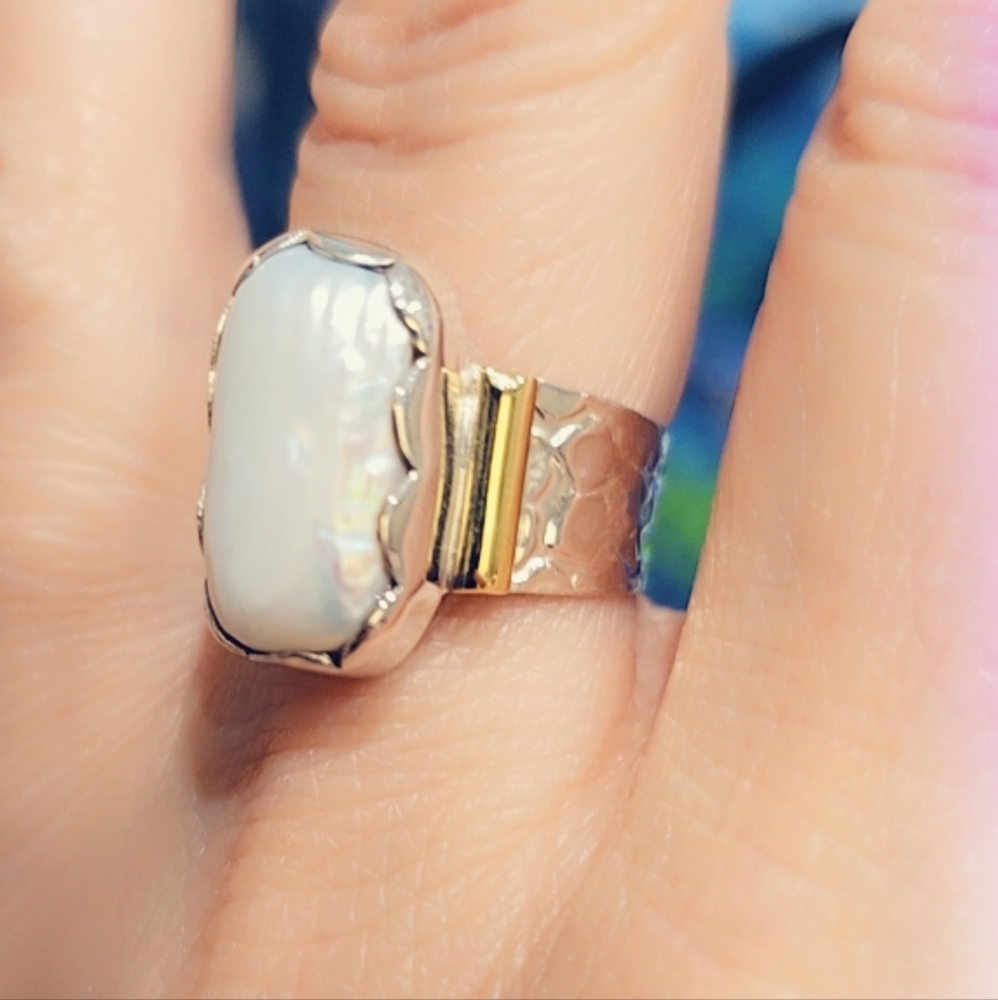 Pearl Boho Solid Sterling Silver 925 Gemstone Rin… - image 1